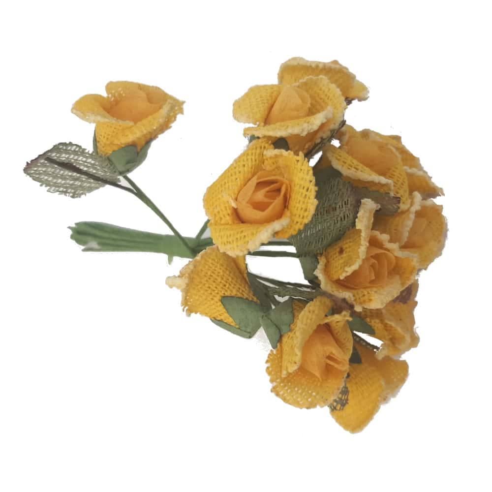 Fleur rose jaune jute – 12 pièces
