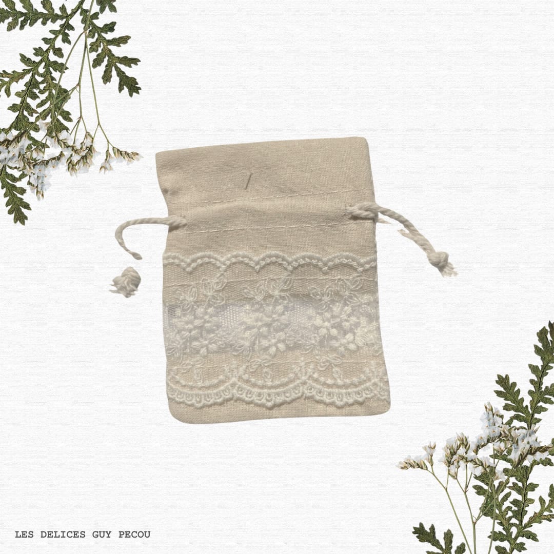 Pochette coton beige dentelle organdi